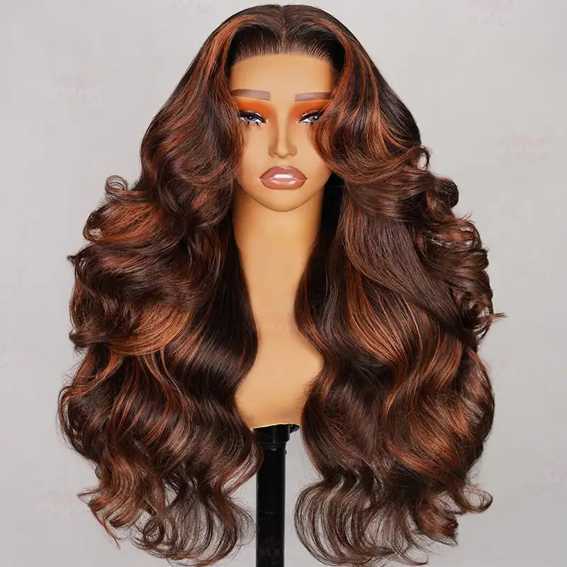 6x5 Pre-Cut Long Deep Wave Glueless Wig - Caramel Ombre