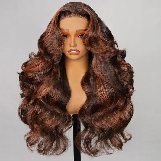 6x5 Pre-Cut Long Deep Wave Glueless Wig - Caramel Ombre