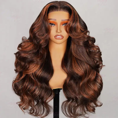 6x5 Pre-Cut Long Deep Wave Glueless Wig - Caramel Ombre