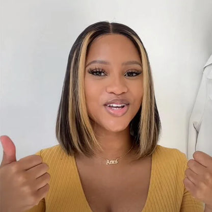 6x5 Glueless Bob Wig - Blonde Highlights / 12"