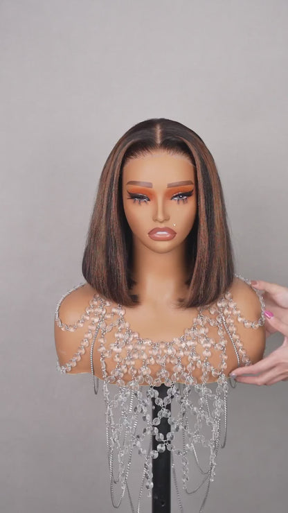 6x5 Glueless Bob Wig - Caramel Brown Highlights